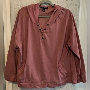 French Laundry Sport Dusty Rose Hooded Henley Pullover